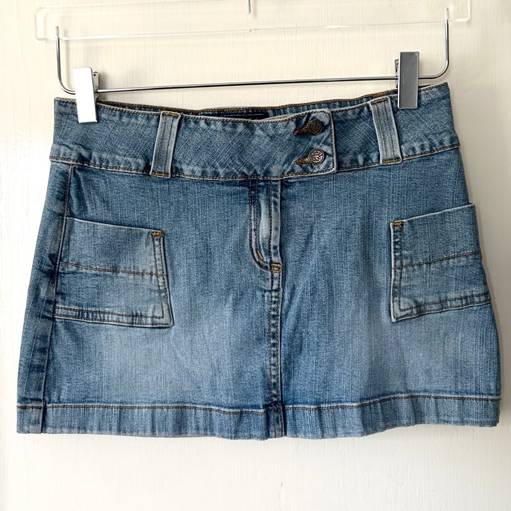 Blue Asphalt Vintage Y2K Low Rise Micro Mini Cargo Denim Skirt 3 Bratz Festival
